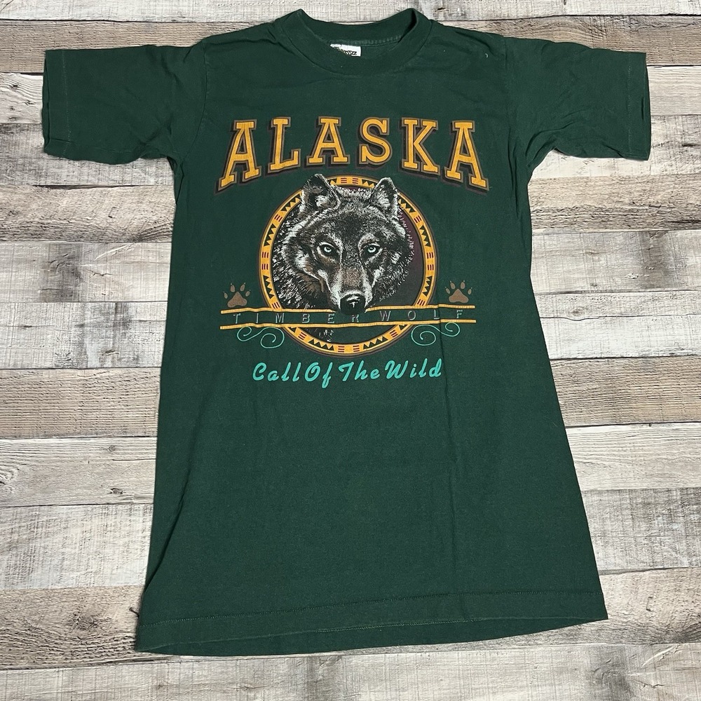 Alaska Shirt Size Small Green Vintage Call Of The Wild Nature Tee Wolf